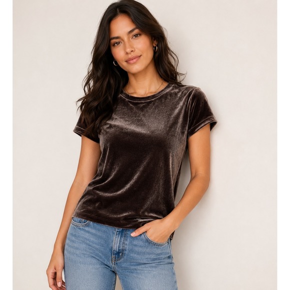 Uniqlo Tops - Uniqlo Womens Brown Velvet Baby Tee Medium Y2K Fairycore Dark Romantic